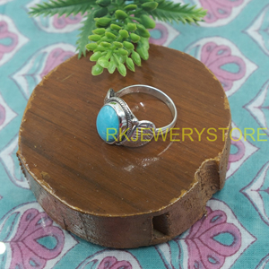Natural <b>Turquoise</b> <b>Ring</b> Handmade 925 Sterling Silver Vintage Leaf Design Boho Statement Jewelry Gift for Women Christmas gift her - Product Image 5