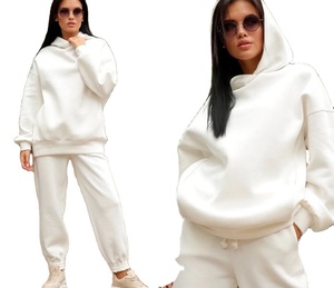 Trendy Casual Solid 2 Piece Set Pantalones de chándal de gran tamaño Joggers Pantalones Sudadera con capucha MOQ bajo Moda Drop Shoulder Sudaderas con capucha en blanco - Product Image 5