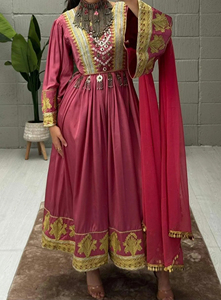 Afghan Woman Wearing Elegant Traditional Dress Shiny Royal Long Sleeves Neckline Featuring Hand Afghan Kuchi Dresses Women's - Product Image 2