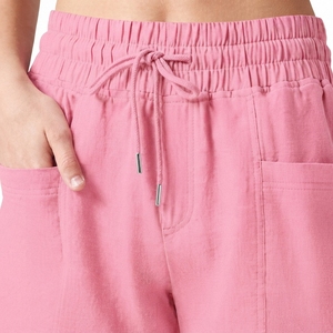 Shorts de Algodón Rosa de Cintura Alta para Mujer, Casuales, con Cordón, Bolsillos, Tejidos, Transpirables, Corte Regular, Color Sólido - Product Image 4
