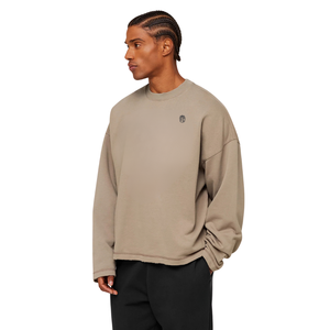 Sweat-shirt à col rond marron surdimensionné pour homme, en molleton épais, coupe décontractée, style streetwear décontracté - Product Image 3