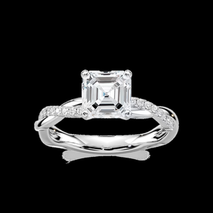 Bague de fiançailles en diamant de laboratoire taille Asscher 1,10 carat, certifiée IGI, en or massif 14 carats avec tige torsadée - Product Image 1