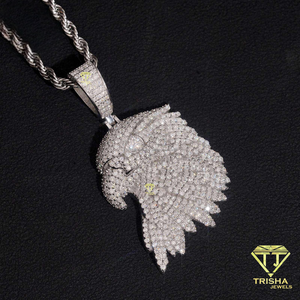 Pendentif Premium 3D en forme de visage d'oiseau avec diamant Moissanite, bijoux en argent 925, détails plume glacée, collier de luxe - Product Image 6