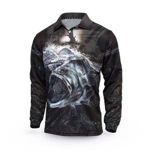เสื้อตกปลาผู้ชายแบบสั่งทำ OEM ODM แขนยาว UPF 50 ป้องกันรังสียูวี โพลีเอสเตอร์ พิมพ์ลายสีน้ำเงินดำ สำหรับใส่กิจกรรมกลางแจ้ง - Product Image 2