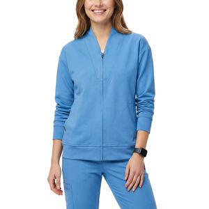Blouse de travail personnalisable pour clinique dentaire, pour femme, avec fermeture éclair intégrale, coupe ajustée, bordure côtelée, deux poches, uniformes, blouses de travail - Product Image 1
