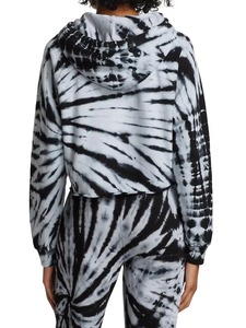 Sudadera con capucha corta personalizada para mujer, de algodón French Terry, con efecto Tie Dye en blanco y negro, con bajo sin rematar, OEM al por mayor - Product Image 4