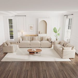 Divano Sezionale Moderno a 3 Posti con Seduta Extra Profonda, Divano Oversize a 3 Posti e Poltrona Singola per Soggiorno, Set da 3 Pezzi - Product Image 2
