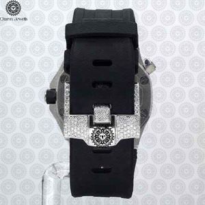 Montre de luxe Charm Jewells en acier inoxydable, boîtier incrusté de diamants, mouvement mécanique, cadran de 42 mm, bracelet en caoutchouc, étanche 10 bars - Product Image 4
