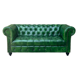 Sofá Chesterfield de Cuero Genuino Verde de Lujo, Muebles de Sala de Estar con Botones Cosidos a Mano, Sofá Clásico Vintage |   Mayoristas - Product Image 3