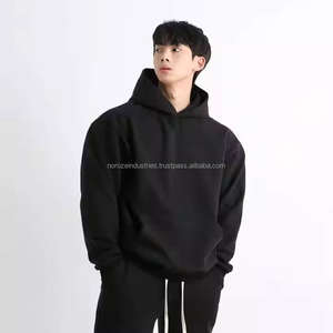 Sweat à capuche streetwear noir uni brodé pour homme, en coton épais, coupe oversize, modèle Spider, essentiels pour fabricants - Product Image 3