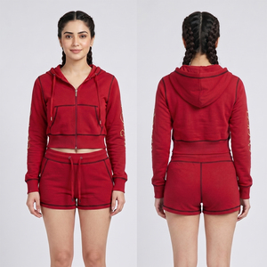 Ensemble 2 pièces décontracté pour femme : sweat à capuche à manches longues et col rond en tricot respirant, séchage rapide, écologique, couleur unie, et short de survêtement - Product Image 2