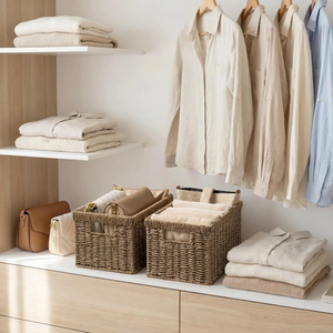 Panier de rangement en jonc de mer tressé en gros avec poignées pour étagères, idéal pour organiser le garde-manger et la salle de bain, fabriqué au Vietnam - Product Image 4