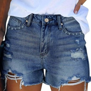 Shorts Vaqueros de Calidad de Exportación con Cierre de Botones, Estilo Urbano, para Mujer, Cintura Elástica, Algodón, Resistentes al Viento y Antiarrugas - Product Image 5