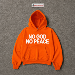 No God No Peace Hoodie <b>Men's</b> <b>Orange</b> Oversized Cotton Fleece Casual Hooded <b>Sweatshirt</b> Front Print Regular Fit Autumn Style Street - Product Image 5
