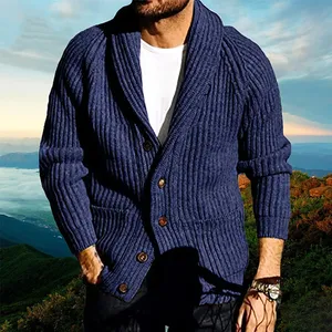 New British Casual Knitted <b>Cardigan</b> Coat <b>Men's</b> Autumn Winter <b>Long</b>-Sleeve Outerwear - Product Image 3
