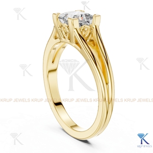 Bague de fiançailles en diamant de laboratoire taille princesse, à double sangle, solitaire, avec filigrane, en or massif 14K 18K, raffinée, unisexe, pour les occasions spéciales - Product Image 5