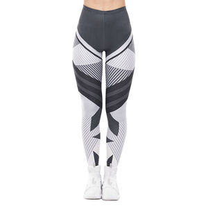 High Waist Geometric Print <b>Leggings</b> Full Length Stretch Knitted Sporty Women's Fitness Pants Black White Seamless Yoga Wear - Product Image 1