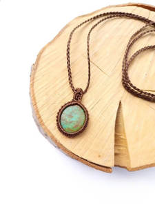 Collier en macramé fait main, cordon marron, pendentif turquoise, style bohème, réglable, bijoux en cristal de guérison, vente en gros - Product Image 4