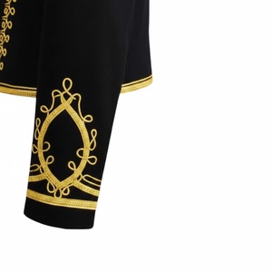 Men's <b>Red</b> Double Breasted Military Style Jacket with Gold Embroidered Buttons Stand Collar Formal Winter Wear - Product Image 4