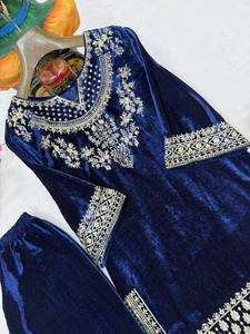 Tissu en velours Chanderi de viscose pure au toucher doux, broderie fantaisie, Salwar Kameez riche, idéal pour les fêtes estivales, infroissable - Product Image 4