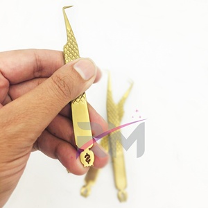 RMI Gold Tweezers 90 Degree Boot Volume <b>Eyelash</b> <b>Extension</b> Tweezer Logo <b>mink</b> Fan Making Tight Grip Lash Tweezer - Product Image 1