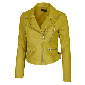 Chaqueta de Motociclista de Piel de Cordero Amarilla para Mujer MAKUM INTERNATIONAL, Chaqueta de Motociclista con Cierre, Cuello Camisero, Manga Larga, Transpirable - Product Image 4