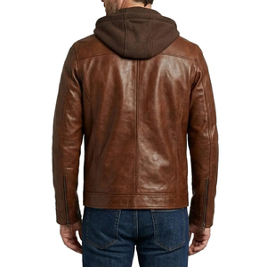 <b>Men's</b> PU Leather <b>Jacket</b> Hooded Motorcycle Slim Fit Casual Coats <b>Men</b> Autumn Winter Windproof Hat Detachable <b>Biker</b> Leather <b>Jacket</b> - Product Image 5
