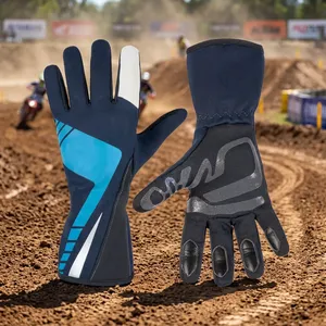 Gants de karting unisexes à doigts entiers en néoprène antidérapants pour sports de plein air, design à panneaux, couleur bleu-noir - Product Image 5