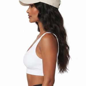 Women Seamless U-Neck <b>Sports</b> <b>Bra</b> <b>White</b> Spaghetti Strap Medium Support Yoga Top Solid Color Simple Style Adult Wear - Product Image 2