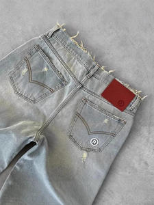 Jean cargo unisexe délavé moyen, couleur unie, avec déchirures, effet délavé à l'acide, taille haute, style streetwear décontracté - Product Image 4