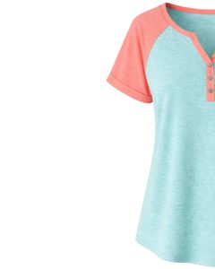 Aqua Blue Coral Women T Shirt Short Sleeve Henley Neck Raglan Tee Soft Cotton Casual Summer <b>Top</b> Breathable Comfortable Daily - Product Image 4