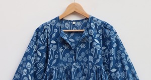 Indigo Floral Hand Block Print Women's <b>Tank</b> <b>Top</b> 100% Cotton Breathable <b>Lace</b> Bow Casual Ethnic Boho - Product Image 6