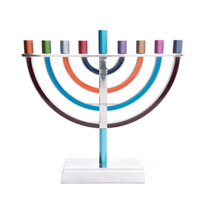 Hanukkah Menorah <b>Candle</b> Stand Aluminum Metal Multi Color Anodized Vintage <b>Wedding</b> Decoration Handmade Embossing Printing Table - Product Image 1