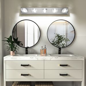 31\" Modern Chrome 5-<b>Light</b> LED <b>Vanity</b> <b>Light</b> Square Acrylic Lampshades Wall Mount Fixture <b>Mirror</b> Lighting for Bathroom - Product Image 4