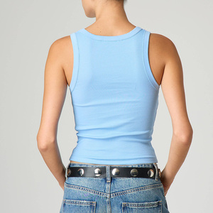 Camiseta sin mangas de punto acanalado transpirable para mujer, estilo casual, de algodón, longitud regular, ideal para verano. - Product Image 4