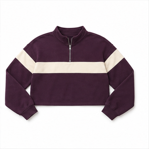 Sudadera Corta Unisex con Cierre de Cremallera, Bloques de Color, Felpa, Corte Regular, Cuello Alto, Estilo Casual Otoñal - Product Image 1