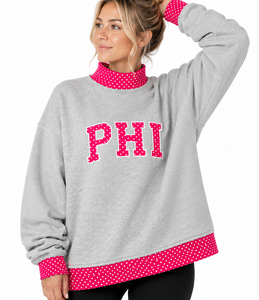 เสื้อสเวตเตอร์คอเต่าลายจุดสีชมพูสำหรับผู้หญิง พิมพ์ลายตัวอักษร PHI ทรงปกติ สวมใส่สบายในฤดูใบไม้ร่วง ผลิตจากผ้าฝ้ายผสมแบบถัก - Product Image 5