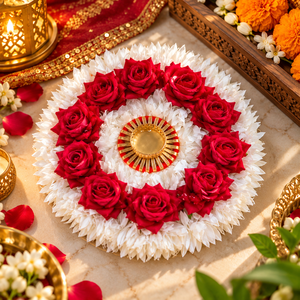 Porte-bougie artisanal en travail de fil de métal (Gota) avec roses et jasmin artificiels pour la décoration festive de Diwali, mariages et maison - Product Image 1