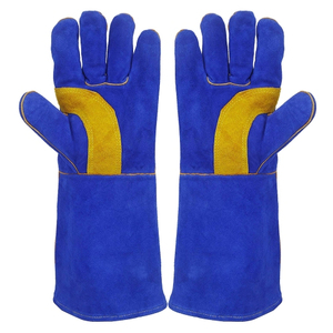New Design Blue Leather Welding <b>Gloves</b> With Yellow Palm Reinforcement Inset Thumb Stick Wholesale Price Welder Work <b>Gloves</b> - Product Image 2