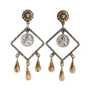 Boucles d'oreilles pendantes ARTS JEWELS en laiton plaqué argent antique, serties de fleurs, style bohème, origine Rajasthan, cadeau d'anniversaire - Product Image 1