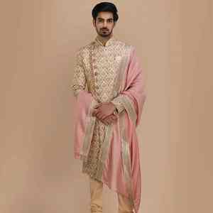 ชุดสัลวาร์ คามีซ พรีเมียม รอยัล กรูม สำหรับงานแต่งงานผู้ชายอินเดีย-ปากีสถาน แบบดั้งเดิม ผ้าไม่ยับ ป้องกันแสงแดด - Product Image 6