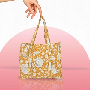 Yellow Letter Pattern Cotton Canvas Tote <b>Bag</b> Kantha Stitch Women <b>Large</b> Capacity Shopping <b>Beach</b> Eco-Friendly Shoulder <b>Bag</b> Fashion - Product Image 6