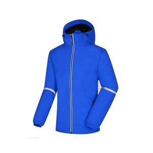 Chaqueta cortavientos ligera impermeable con capucha para hombre, negra, azul, roja, amarilla, azul marino, reflectante, deportiva, con cremallera. - Product Image 3