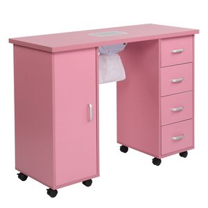 Table de manucure rose en MDF à une porte et 4 tiroirs avec rangement pratique - Product Image 5