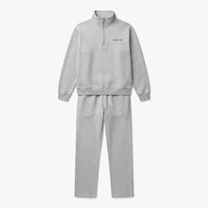 Conjunto de dos piezas de chándal de algodón con cremallera media y bolsillos laterales para mujer, color gris sólido, marca Premium HAWK EYE. - Product Image 4