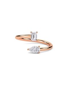 Pear Cut & Emerald Cut Toi et Moi <b>Open</b> <b>Ring</b> 14K 18K Yellow Gold Two Stone Adjustable Lab Diamond <b>Ring</b> - Product Image 1