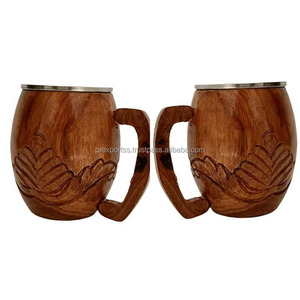 Chope à bière en bois artisanale avec doublure en acier inoxydable Design de tonneau vintage avec koi sculpté - Product Image 3