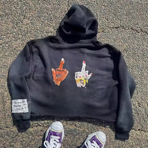 เสื้อฮู้ดดี้ผ้าฝ้ายฟอกสีสไตล์สตรีทแฟชั่นสั่งทำพิเศษ 500GSM กระเป๋าปักลาย ลดราคาส่ง ขายส่ง เสื้อพูลโอเวอร์น้ำหนักมากสำหรับทุกเพศ - Product Image 2