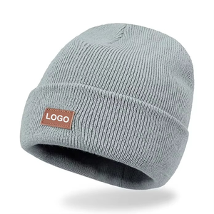 Gorro de Punto Acanalado Sólido con Estampado por Sublimación, Parche de Logotipo de Cuero con Bordado 3D, Cálido, con Puño, Ajustable, Unisex, Tipo Gorro Calavera - Product Image 1