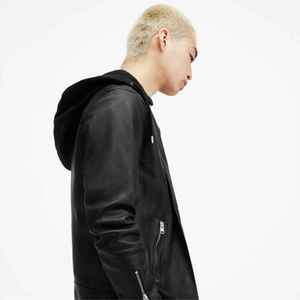 Veste en cuir noire à capuche pour homme, coupe ajustée, en similicuir PU, style motard, logo personnalisé, imperméable, pour l'extérieur, hiver, streetwear - Product Image 5